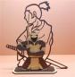 Preview: Samurai Figur Präsent - mit Silhouette Samurai - für Schüler, Trainer, Lehrer Dojo aus Holz birnbaum/braun