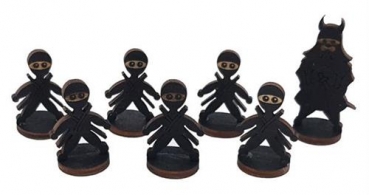 Ninja - Samurai Figuren für Budo Dojo Schule - 7 Stück Schwarz