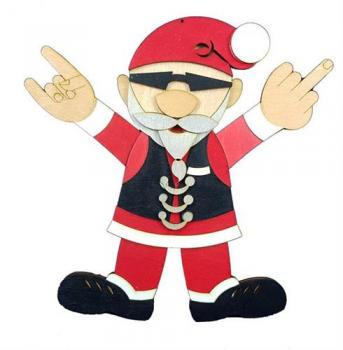 Weihnachts Rocker Biker in 3D aus Holz mit 1 x Metal Sign + 1 x Mittelfinger