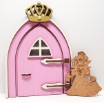Tanno Design beliebteste kleine Prinzessin Wichtel Wichteltür, mit echtem Wichtel, Feentür, Mäusetür aus Holz zum öffnen rosa/weiß 17cm