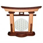 Tanno Design® Japan Torii Tor Hisa mit Kanji - Blume des Lebens - japanisches Standbild natur/braun